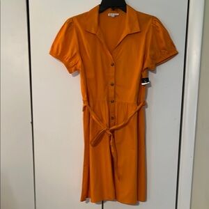 Derek Heart Orange Puff Sleeve Midi Dress